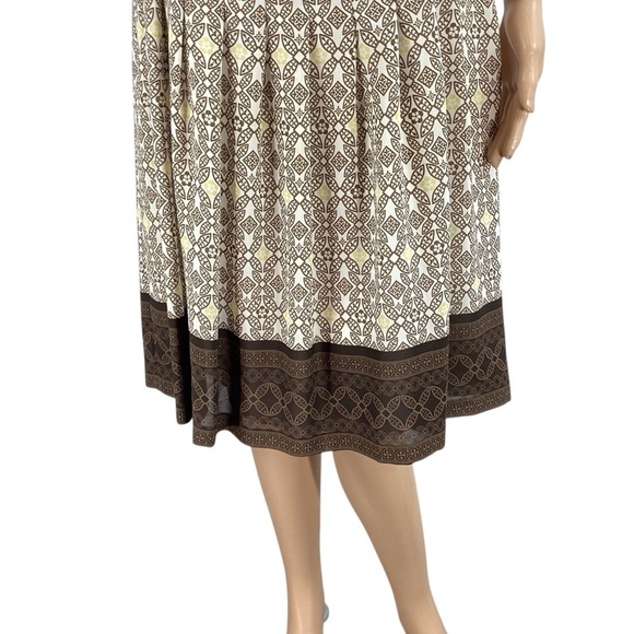 LOFT Brown Print Pleated A-Line Skirt Lined Size 4 Vintage Inspired - Picture 3 of 7